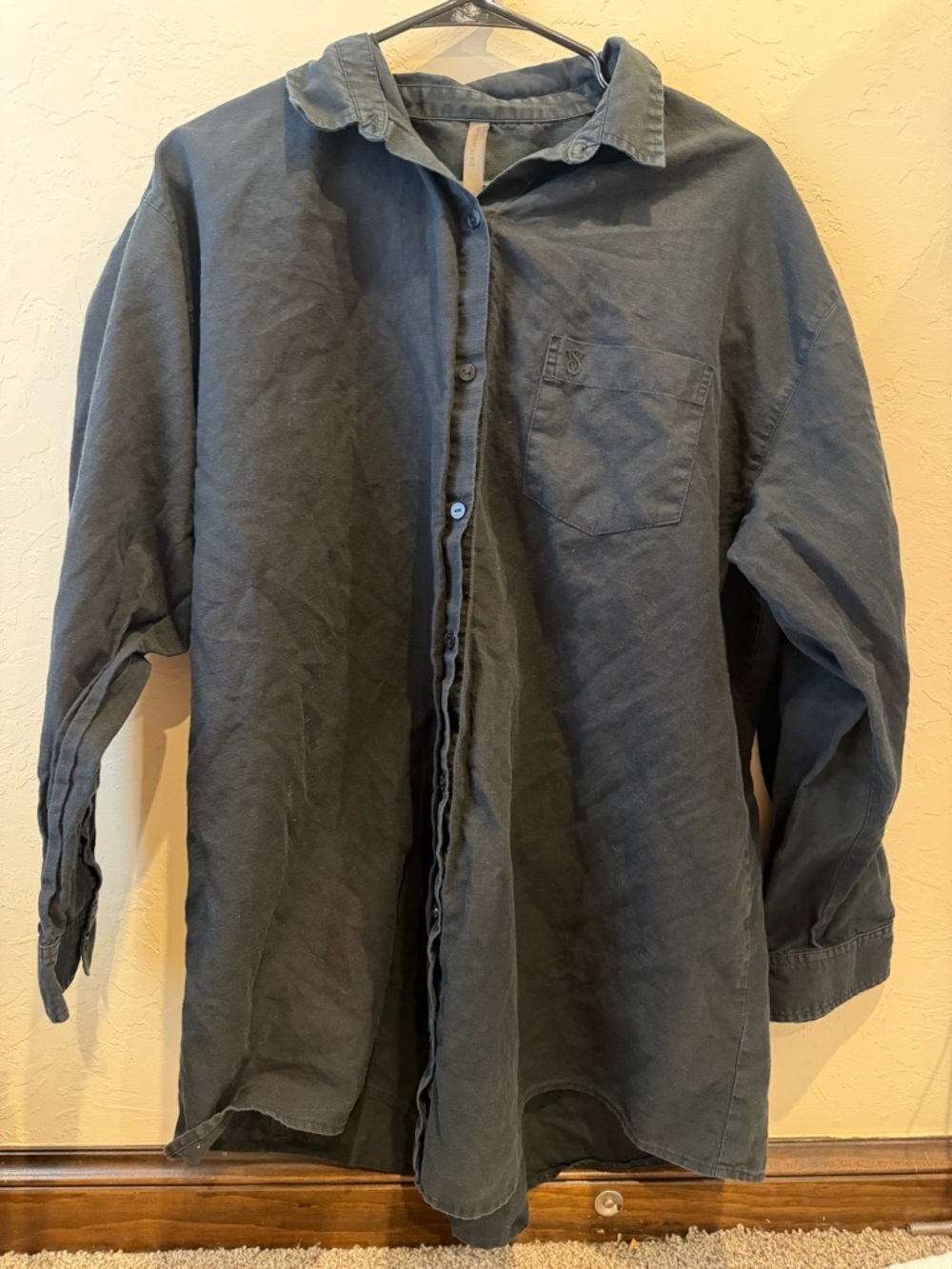 Victoria’s Secret Black Button Up Size Large Cotton Blend Pocket VS